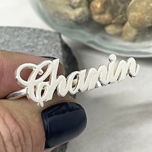 Two Fingers Name Ring Sterling Silver - Custom Statement Band - Personalized Jewelry - Graduation Gift for Daughter