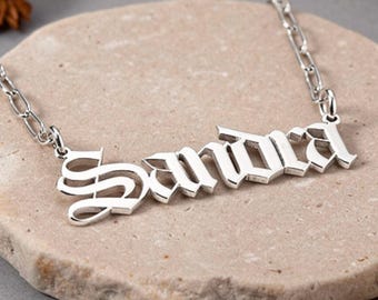 Old English Name Necklace Sterling Silver