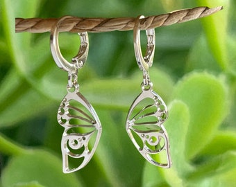 Sterling Silver Butterfly Wings Earrings Set for Women-Single Dangle Hoop Earring-Dainty Butterfly Jewelry for Girls-Uniqueu Gifts for Her