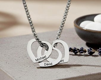 Engraved Heart Charms Necklace for Mom