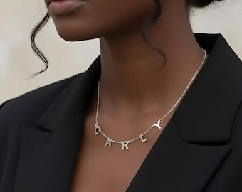 Sterling Silver Letter Necklace, Personalized Spaced Name Jewelry