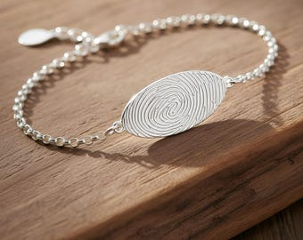 Engraved Fingerprint Bracelet Sterling Silver
