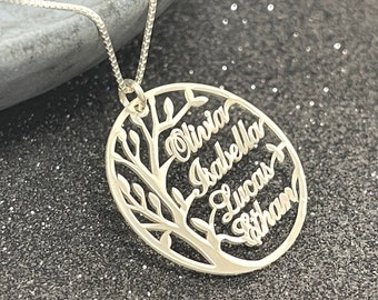 Tree of Life Necklace for Mom with Kids Names in Sterling Silver