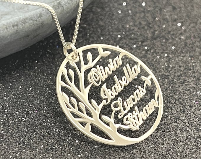 Featured listing image: Tree of Life Necklace for Mom with Kids Names in Sterling Silver