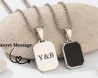 Dog Tag Necklace Secret Message Pendant, Stainless Steel