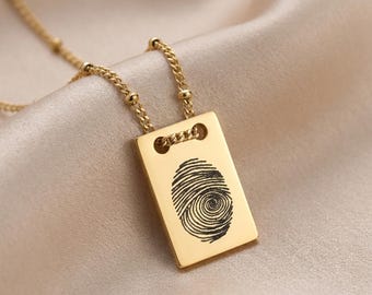 Fingerprint Tag Necklace, Stainless Steel Beaded Chain