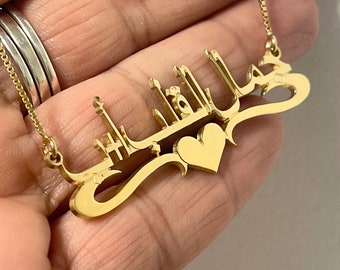 Arabic Heart Name Necklace - Calligraphy Arab Name Jewelry - Love Nameplate Necklace - Valentines Day Gift for Her