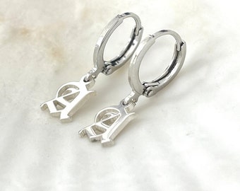 925 Sterling Silver Gothic Initial Earrings Set-Old English Letters Dangle Earring-Hoop Earrings for Women-Customized Gifts for Her Jewelry