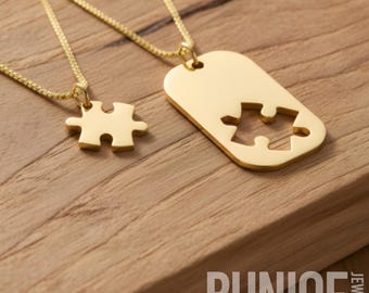 Custom Dog Tag Puzzle Necklace Set Sterling Silver