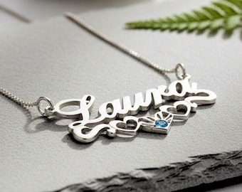 Birthstone Heart Name Necklace