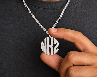 Mens Monogram Necklace Sterling Silver