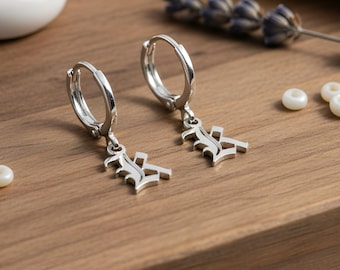 Gothic Initial Earrings Set Sterling Silver