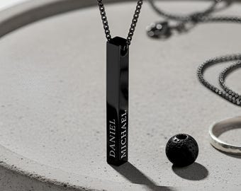 Black 3D Bar Necklace for Mens