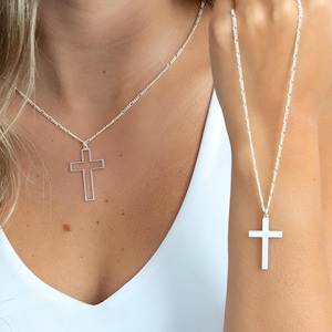 Sterling Silver Matching Cross Necklace Set - Custom Engraved Religious Jewelry