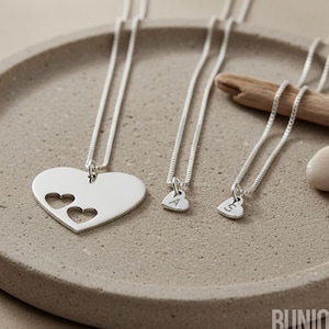 Mother Daughter Heart Puzzle Necklace Set, Sterling Silver Personalized Family Jewelry