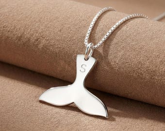 Sterling Silver Whale Tail Initial Necklace