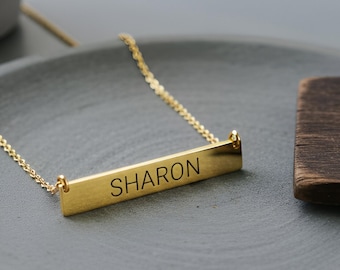 Engraved Horizontal Bar Necklace