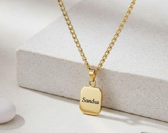 Engraved Tag Necklace – Stainless Steel Dog Tag with Curb Chain