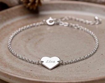Personalized Heart Name Anklet, Sterling Silver