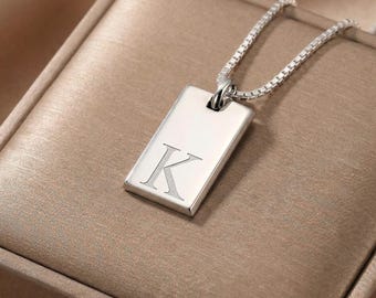 Tiny Tag Initial Necklace Sterling Silver