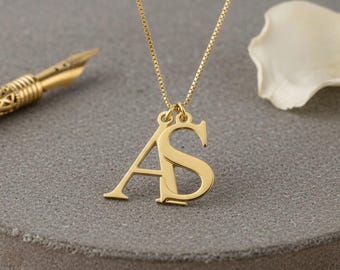 Two Large Initial Necklace Sterling Silver