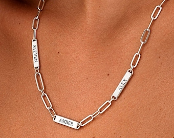 Multi Name Necklace, Paperclip Chain for Mom with Kids Names