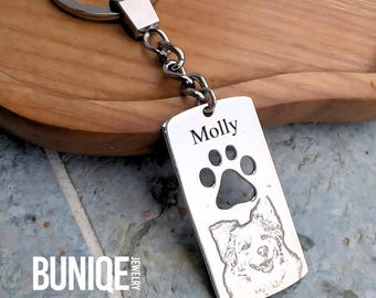 Custom Dog Photo Keychain Sterling Silver