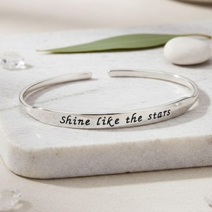 Brazalete de plata de ley personalizado – Brazalete inspirador grabado – Regalo unisex de joyería personalizada