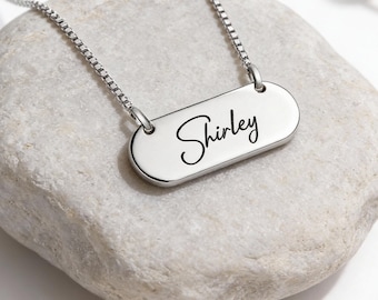 Engraved Bar Necklace, Sterling Silver