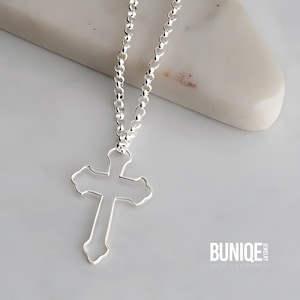 Open Orthodox Cross Necklace Sterling Silver - Baptism Jewelry - Christian Gift for Son