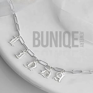 Old English Paperclip Mother Necklace with Kids Initial Charms - Sterling Silver Personalized Jewelry - Mothers Day Gift