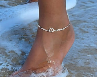 Custom Name Anklet Sterling Silver