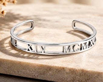 Roman Numeral Cuff Bracelet for Men or Women