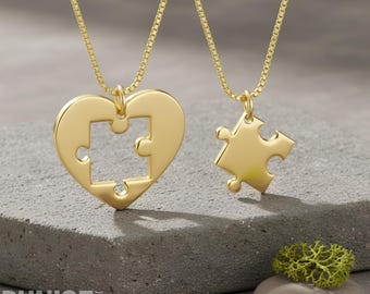 Mother Daughter Heart Puzzle Necklace Set