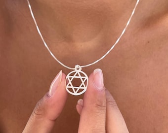Star of David Necklace - Sterling Silver Round Pendant