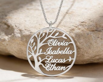 Tree of Life Necklace for Mom with Kids Names in Sterling Silver