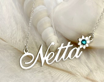 Birthstone Flower Name Necklace