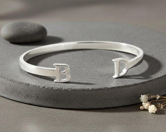 Personalized Two Initial Cuff Bracelet, Sterling Silver