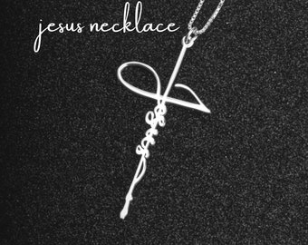 925 Sterling Silver Jesus Necklaces for Women-Dainty Rolo Chain with Cross Pendant-Custom Handmade Jewelry-Religious Mothers Day Gift Ideas