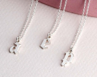 Sterling Silver Tiny Initial Necklace-Lowercase Initial Necklace-Old English Letter Necklace for Women-Gothic Font Necklace Delicate Jewelry