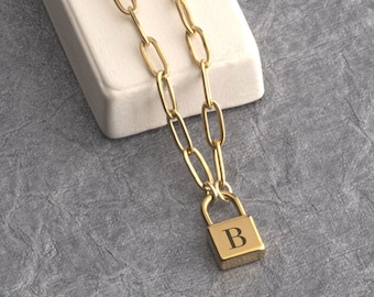 Paperclip Padlock Initial Necklace