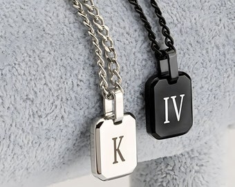 Initial Tag Necklace Engraved Two Sides