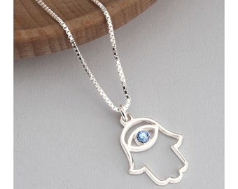 Hamsa Hand Necklace Sterling Silver