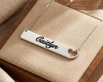 Engraved Heart Bar Name Necklace