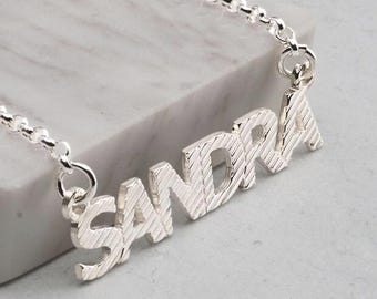 Unique Name Plate Necklace Sterling Silver