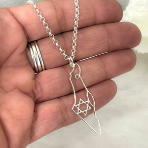 Collier étoile de David avec carte d'Israël - Argent sterling ou plaqué or - Bijoux juifs israéliens - Idée cadeau Bat Mitzvah ou Bar Mitzvah