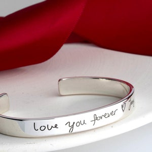Sterlingzilveren handschriftarmband - verstelbare armband - aangepaste gravure - herenmanchetarmband - moeder en vader moeders Vaderdagcadeau