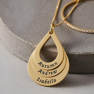 Teardrop Mom Necklace with Kids Names, Sterling Silver - Grandma Jewelry - Mothers Day Gift for Wife