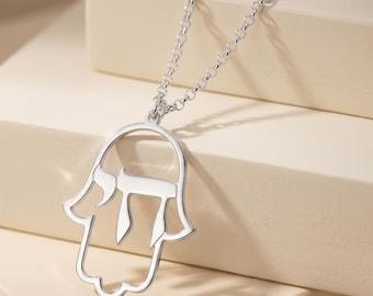Chai Hamsa Necklace, Sterling Silver