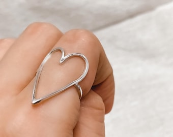 Open Heart Ring Sterling Silver - I Love You Gift for Her - Minimalist One Line Ring - 24K Gold or Rose Gold Plated - Mothers Day Gift
